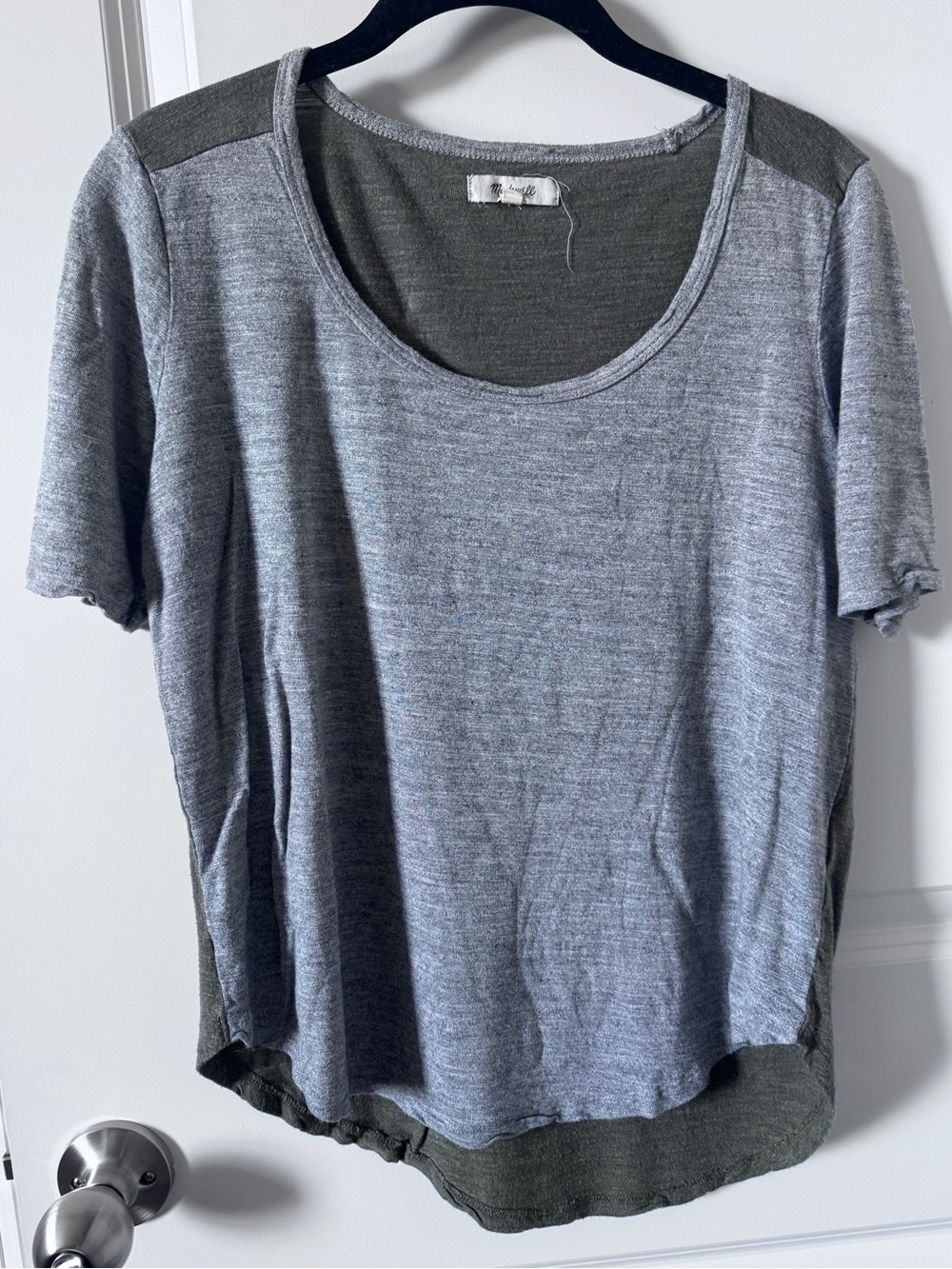 Madewell Two-Tone Scoop Neck Tee in Gray and Olive-Small